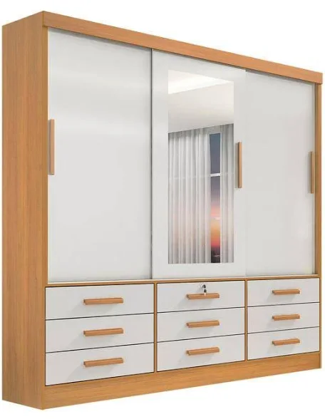 Guarda-Roupa 3 Portas de Correr, 1 Porta Espelho e 9 Gavetas